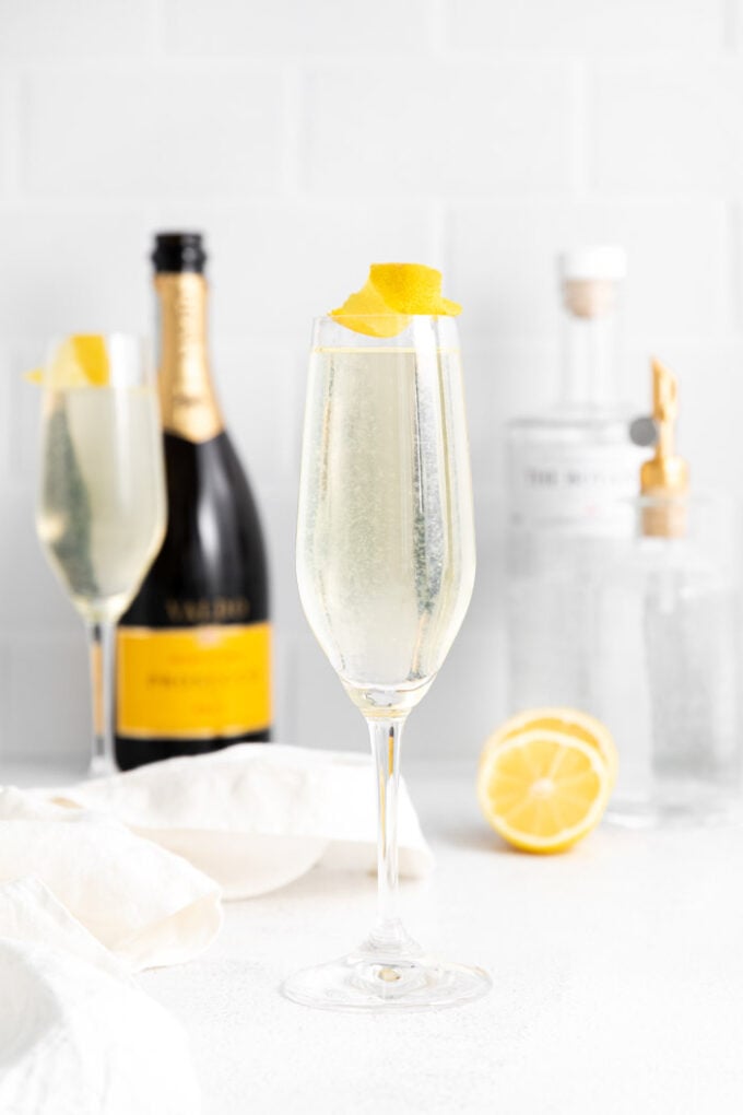 French 75 garnished with lemon
